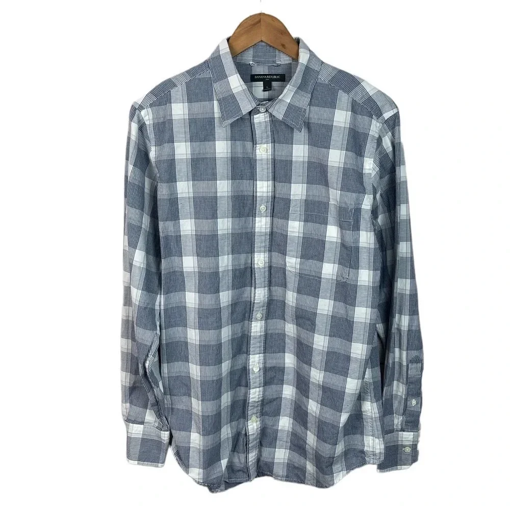BF646 Mens Banana Republic Designer Business Casual Button Down Shirt L